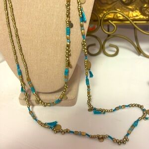 Express Two Layered Gold Necklaces w/ Teal Tassels